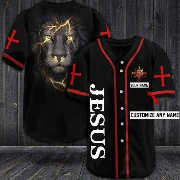 Personalized Jesus Lion Baseball Jersey, Baseball Jersey Shirt, Outdoor Sports, Sport Shirt, Dynamic And Comfortable