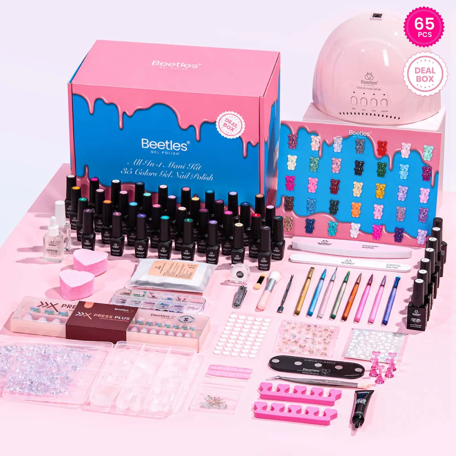 [TTS Exclusive]Beetles DEAL BOX Gel Nail Polish Kit with UV LED Lamp, 35 Colors 5ml, 65PCS All-in-One Nail Art Set with Base & Top Coats, Nail Tips, Glue & Tools, DIY Manicure Gifts for Women,familyfun