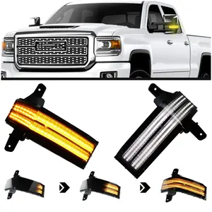 Smoke LED Side Mirror Marker Light for 2014-2019 Chevy Silverado & GMC Sierra 1500 2500HD 3500HD White DRL + Sequential Amber Side Marker Turn Signals