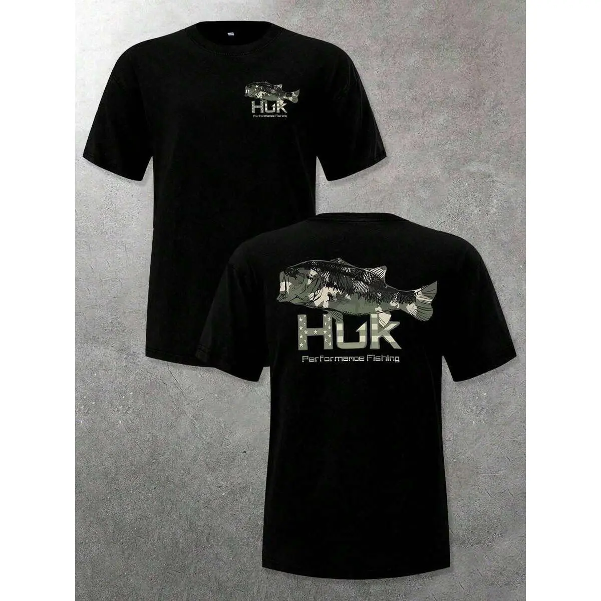 Men's Graphic Tees with Camo Bass Fish Print, Fitted Cut Round Neck T-Shirt in Soft Breathable 100% Cotton