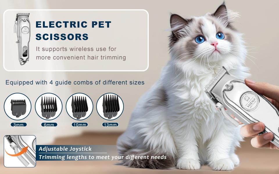 High-power pet hair clipper, grooming trimmer for dogs & cats. Low noise & no hair jamming, comes with guide combs & full accessories.
