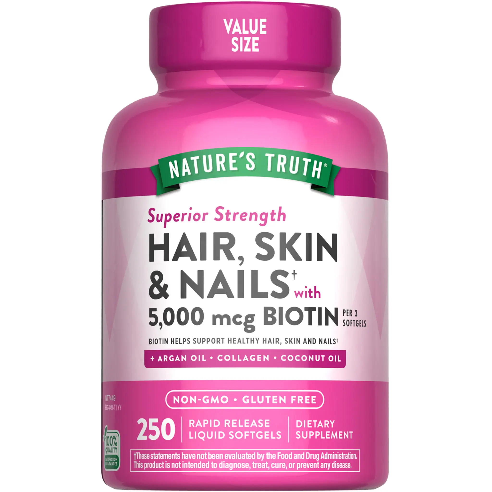Nature's Truth Hair, Skin & Nails Vitamins 5000mcg - 250 Softgels - With Collagen, Biotin and Coconut Oil