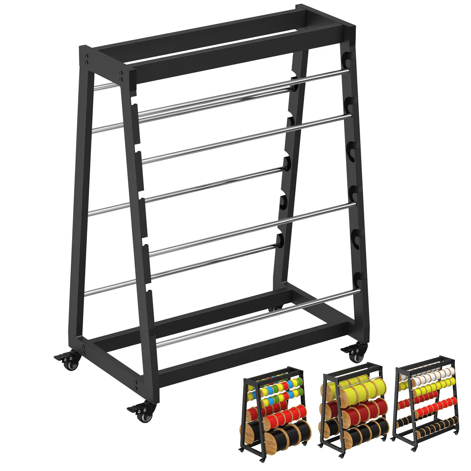 Steel Heavy-Duty 8-Rod Wire Spool Rack, 400lb Capacity Cable Caddy Dispenser with Locking Wheels, Adjustable Mobile Organizer for Electrical, Industrial Use, Vertical, Contractors, 65.5Cm X 80Cm X 87Cm