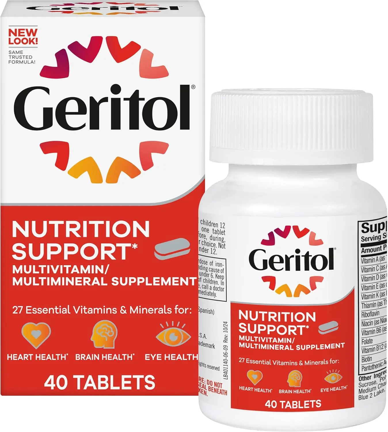 Geritol Multivitamin Supplement, Contains B-Vitamins, Antioxidants, Vitamins C, E & D and Iron, 27 Essential Vitamins and Minerals, Gluten-Free, Non-GMO, No Artificial Sweeteners, 40 Tablets