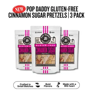 Pop Daddy NEW Gluten-Free Cinnamon Sugar Pretzels | 3 pack | 7.5oz bags | Snack Crispy Crunchy Sweet
