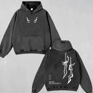 Retro Vintage Kasaka Fang Oversized Washed Hoodie & T-shirt, Solo Leveling Anime Streetwear Outfits, Heavyweight Cotton Unisex Graphic Tee Top, Gift For Him & Her Manga Lover A17 2F1