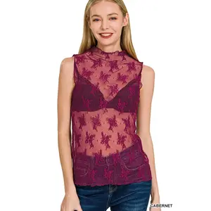 Zenana Lace See-through Layering Sleeveless Top
