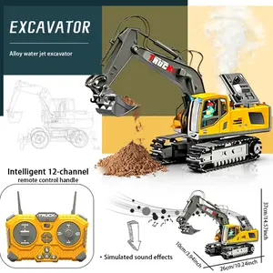 11 Channel Giant Remote Control Excavator Toy-Alloy Frame Durable Plastic Body/360 ° Unlimited Rotary Table/Induction Synchronous Control Joystick/Simulation Engineering Vehicle Excavation Dumping Function