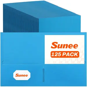 SUNEE Folders with Pockets(125 Pack, Blue), 2 Pocket Folders Fit Letter Size Paper, Paper File Folder for School Office Home Business