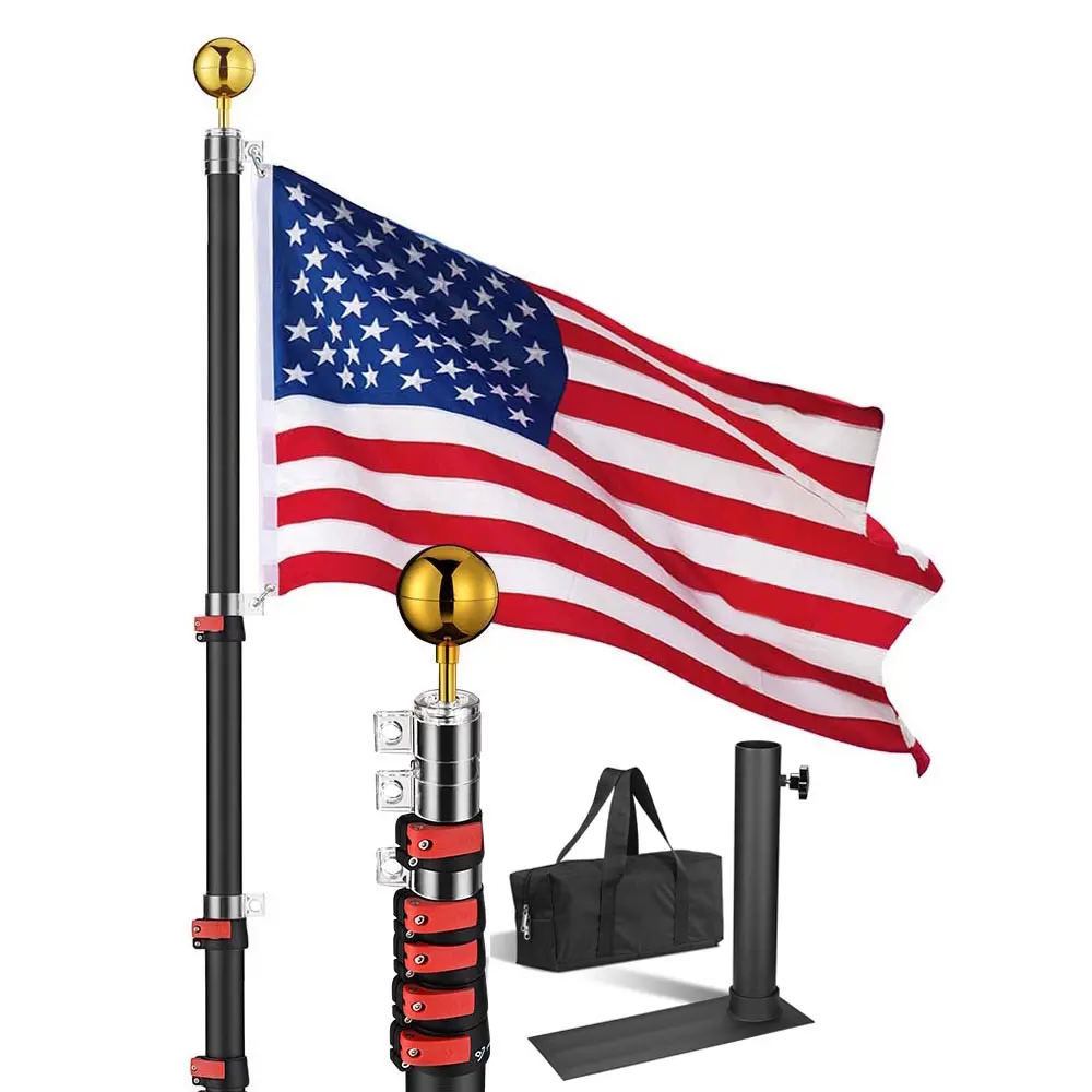 Yescom 20ft Tailgate Telescopic Flag Pole Kit Tire Mount Base Outdoor Camper RV