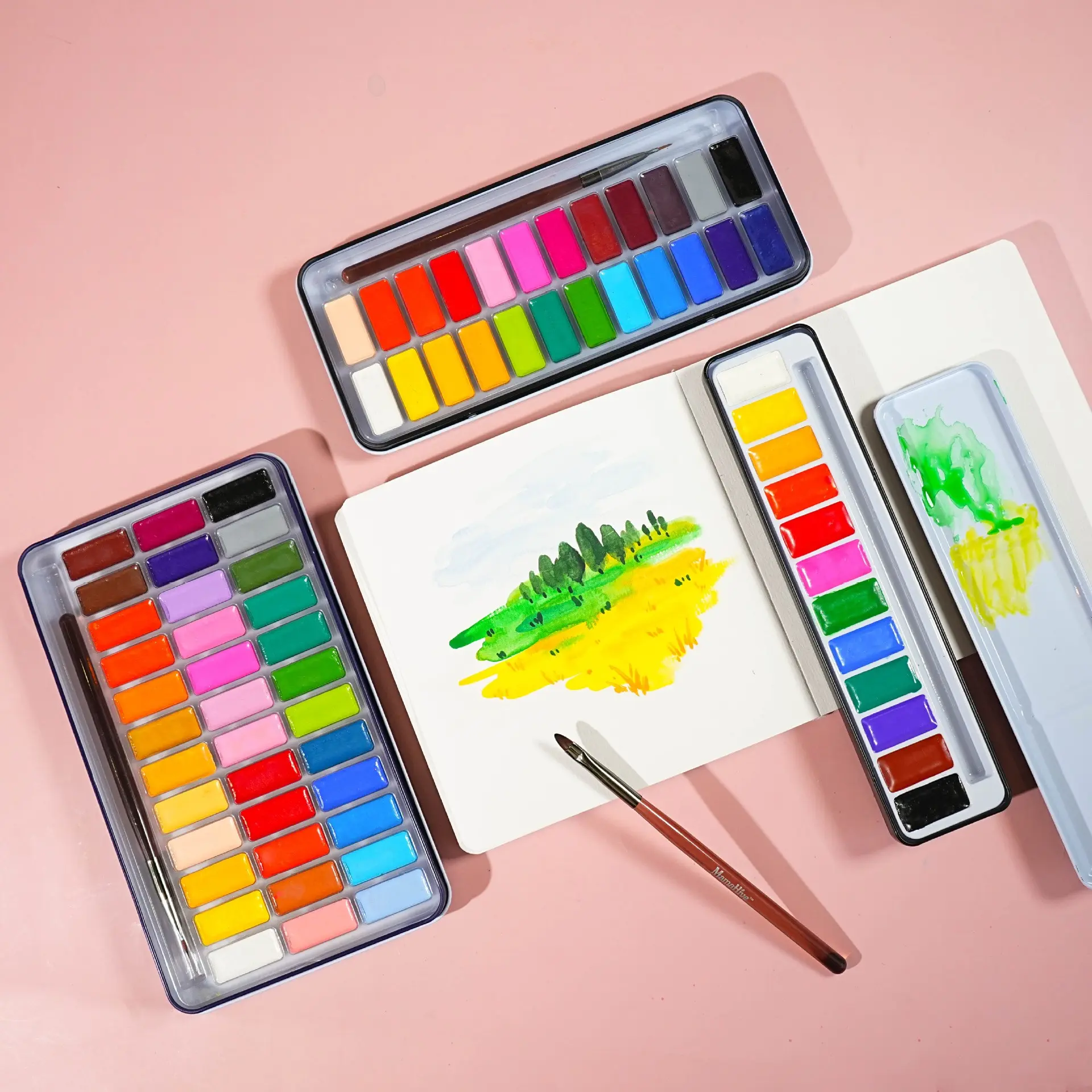 Portable 12/24/36-Color Solid Watercolor Paint Set with Brush, Ideal for Art Painting & Outdoor Sketching, Travel Painting Supplies, Art Materials, Essential Artist Tool Kit