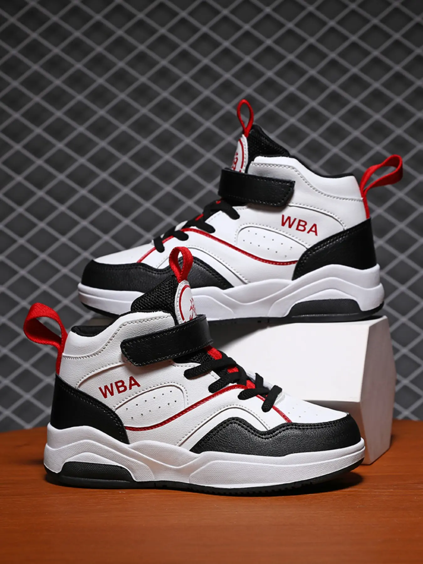 Teen High-Top Sports Shoes for Boys, PU Leather Fashion Running & Training Casual Shoes, Active Footwear, Sneakers, Non Slip Sneaker, Anti-Slip Sole, Velcro Closure, Velcro Fastened Shoes, Patchwork Style, Athletic Shoes, Hoop Shoes