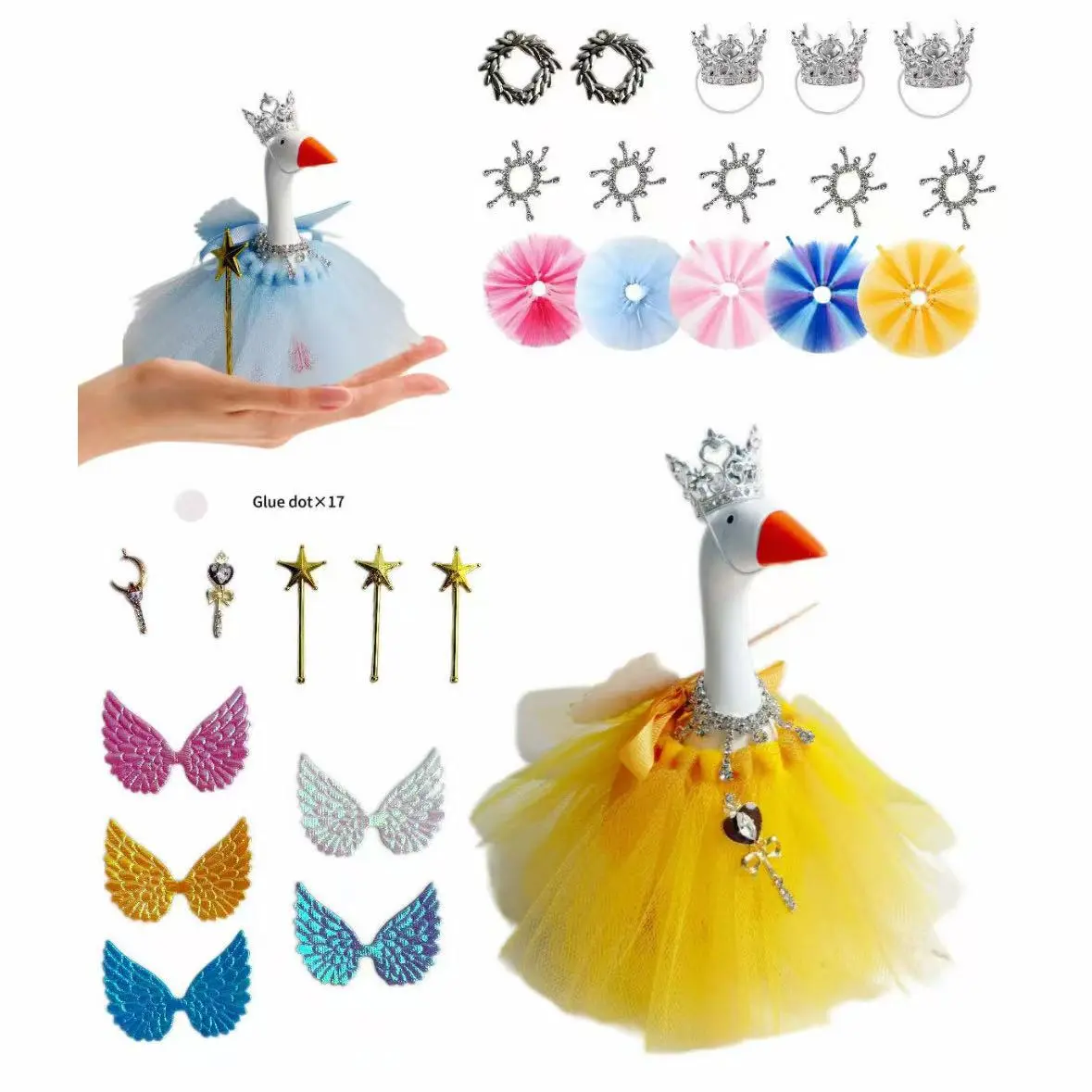 5 Sets Fairy Angel Tutu Costume Accessories For 7 Inch Magnetic Desk Goose Dreamy Princess Wing Crown Magic Wand Outfit Kit Table Figurine Decor Holiday Gift
