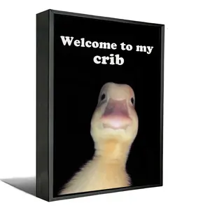 Funny Duck Canvas Art Poster - "Welcome to My Crib" Viral Meme, Adorable Animal Home Wall Decor with Optional Wood Frame, Gift for Gen Z Dorms
