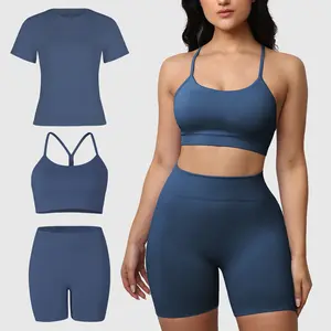 3‑Piece Women’s Gym Workout Set | Butt Lifting Shorts Quick‑Drying Top Removable Chest Pad Sports Vest for Active Wear