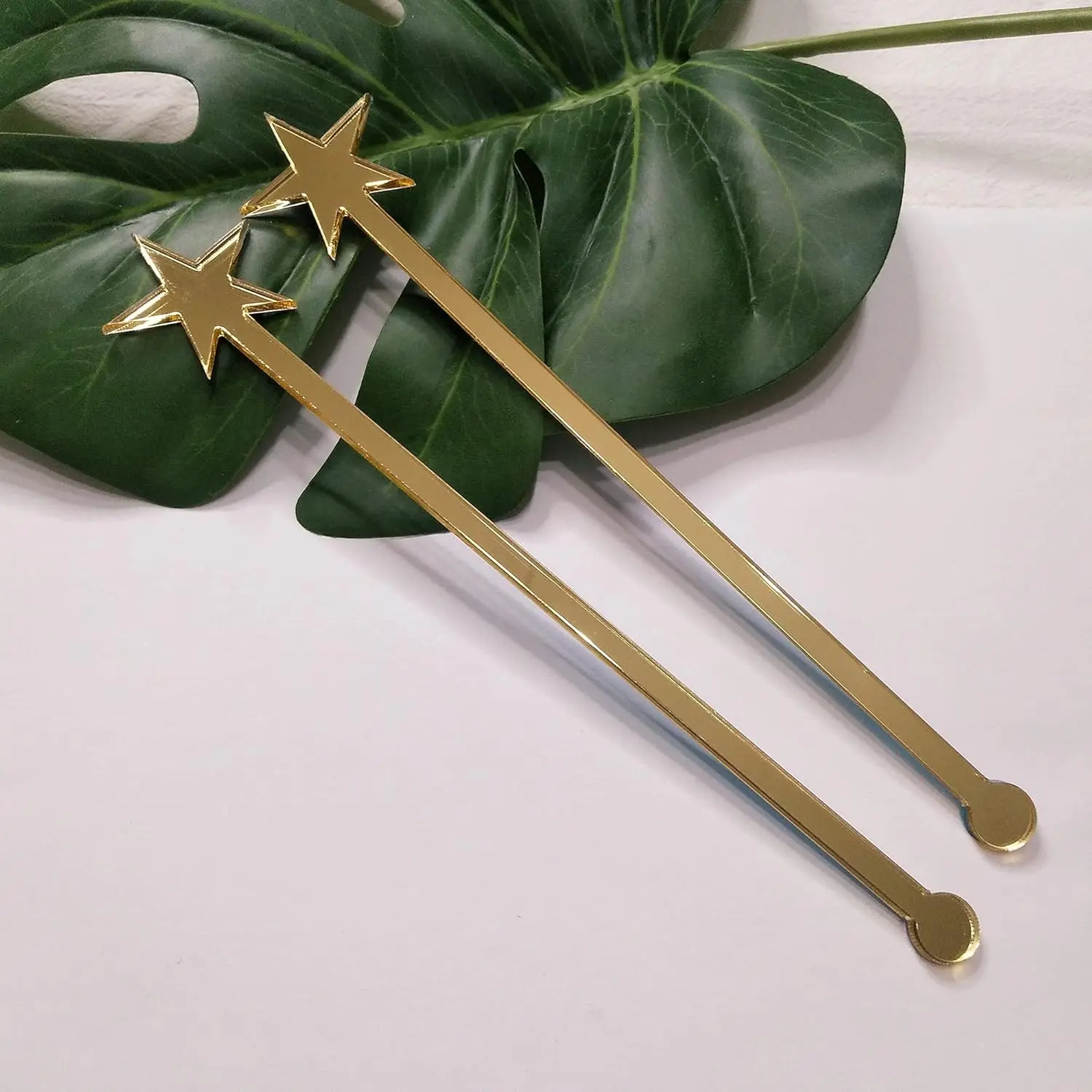 20PCS Star Drink Stirrers, Acrylic Cocktail Stirrers, Drink Stirrers, Laser Cut Wedding Decor Drink Stirrers Swizzle Sticks (Gold Mirror)