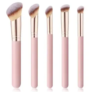 5pcs Angled Makeup Brush Set – Foundation, Concealer, Powder, Eyeshadow & Contour Brushes for Blending & Professional Beauty