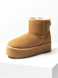 Women's 1.96 Inch Platform Ankle Winte Snow Boots Genuine Suede Classic – Faux Fur Lining Water-Resistant With DIY Bows,, Memory Foam Insole, And Anti-Slip Outsole Christmas Holiday Festive Maroon Boots