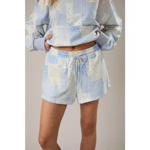 Patchwork Prints Terry Cloth Knit Shorts