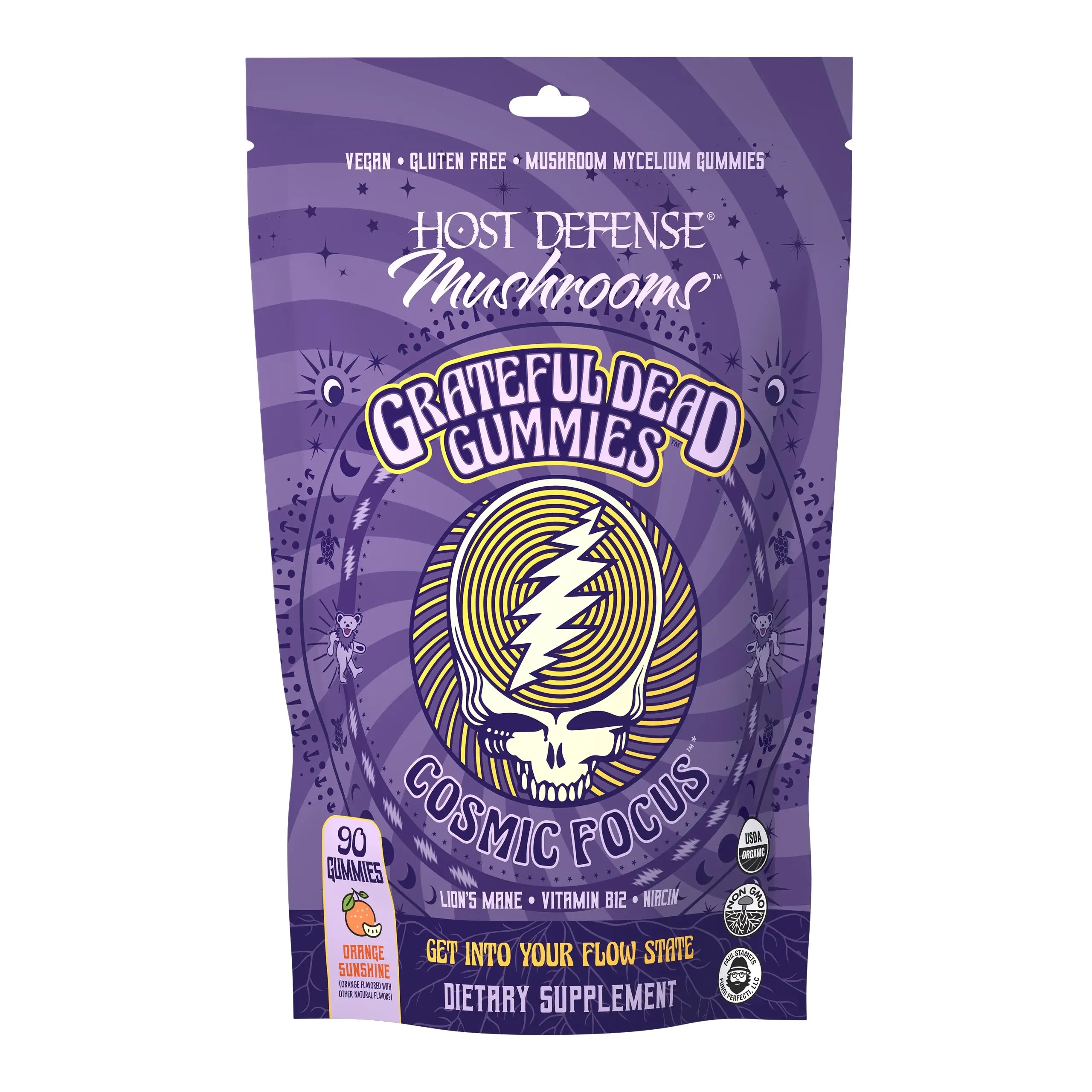 Host Defense Cosmic Focus Grateful Dead Dietary Vitamin Mushroom Gummies with Organic Mycelium & Focus Support, 30 Servings