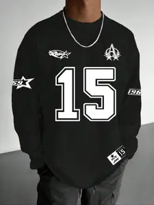 Men's Regular Fit Barbour International Print Long Sleeve Tee, Casual Comfy T-shirt for Spring & Fall, Men's Top for Daily Wear