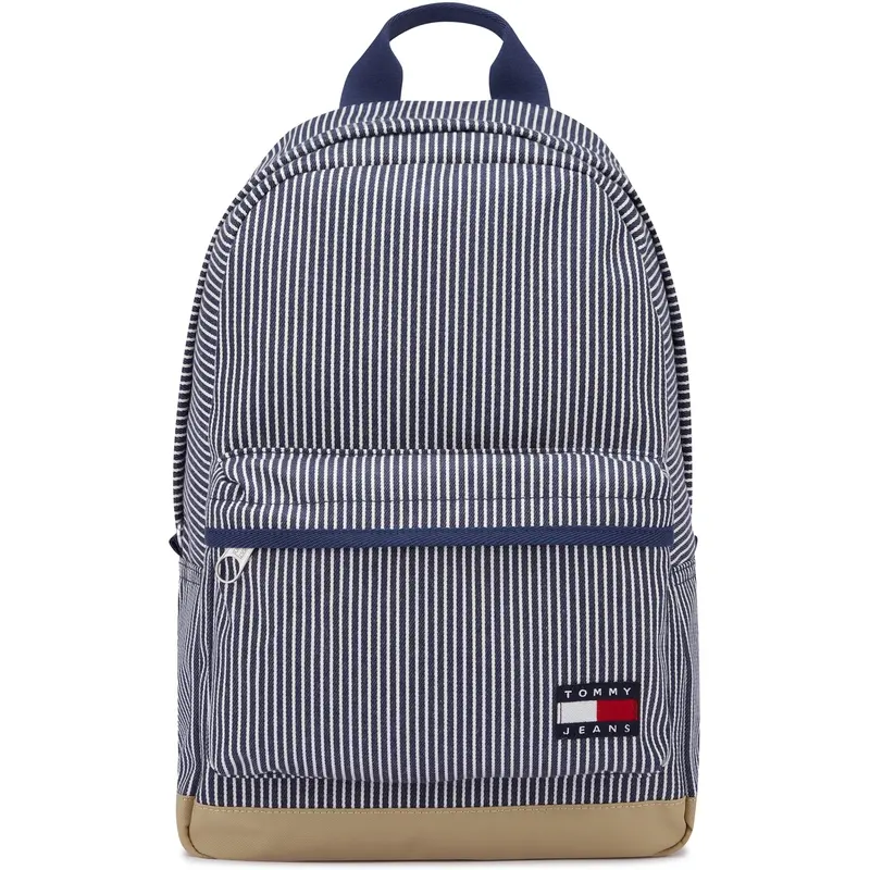 Tommy Hilfiger Men's Striped Embroidered Polyester Backpack, Campus Style, Durable Trendy Backpack for School