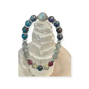 Labradorite, Ruby Kyanite, Purple Mica Bead Bracelet - Enhances Intuition, Protection, and Harmony with Natural Elements