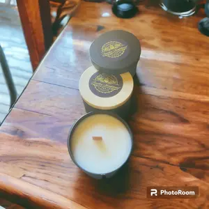 8 oz Tin Candles Wood wick any fragrances  christmas scents  apple pie pumkin spice and gingerbread and many more fragrance