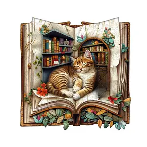 Cat in the book Wooden Jigsaw Puzzle