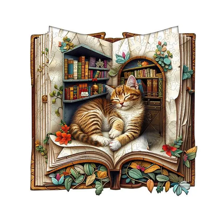Cat-in-the-Book Wooden Puzzle Set – Logic, Creative & Family Puzzles, Sudoku Cube Math Game, Mind Games, Educational Kids’ Toy for Cognitive Development & Focus Boosting, Logic Puzzles, Creative Puzzle