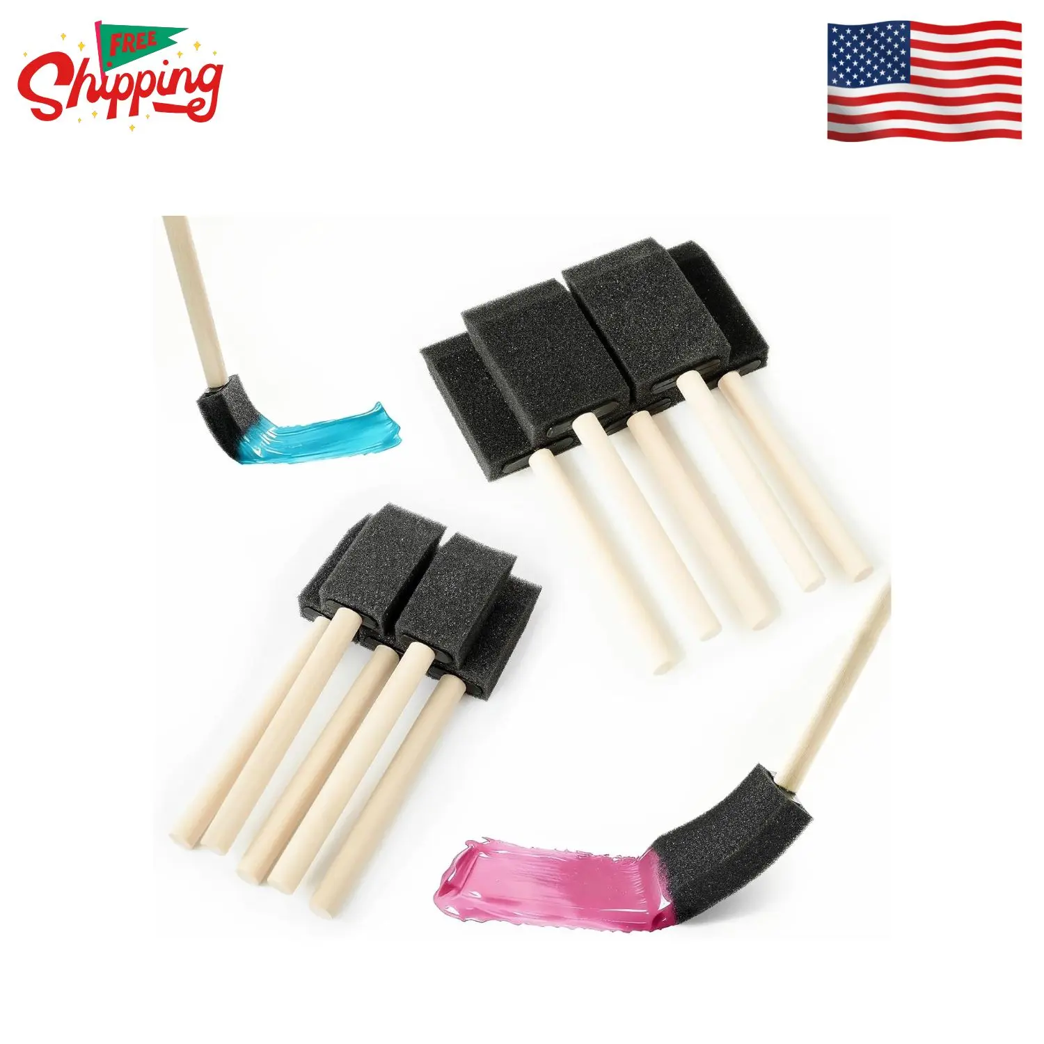 12Pcs Foam Paint Brushes Set: 1 Inch & 1.5 Inch Sponge Brushes with Wooden Handle