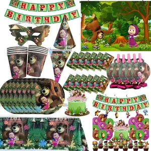 Cute Girls Birthday Party Decoration BearTheme Tableware Plate Cup Napink Supplies Balloons Backdrop For Kid Gifts Baby Shower