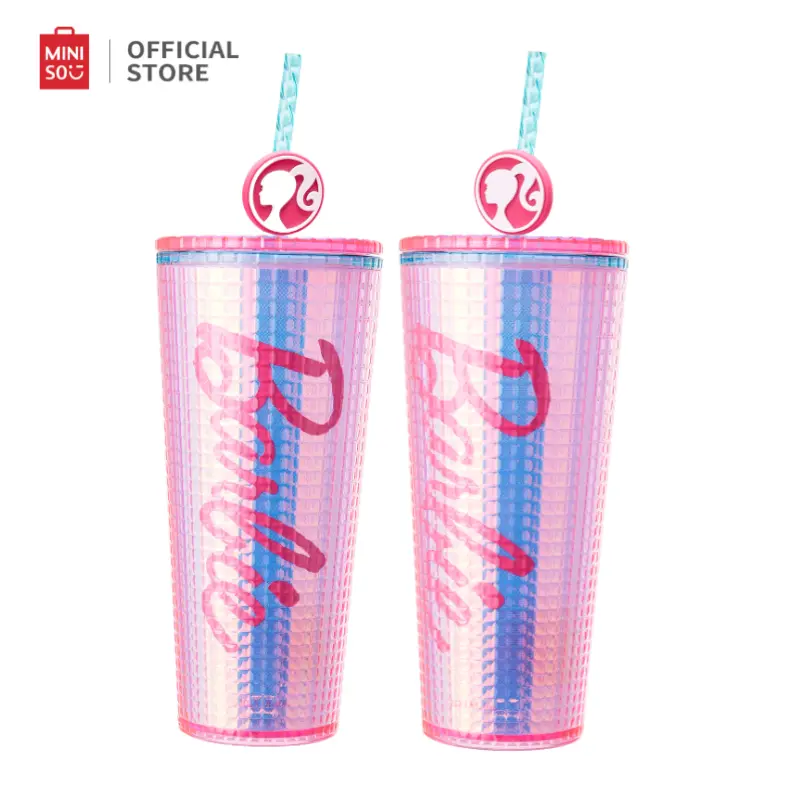 MINISO Sunshine Double-Wall Straw Tumbler, 775mL Portable Washable Water Bottle, Cute Pink Reusable Travel Cup for Women