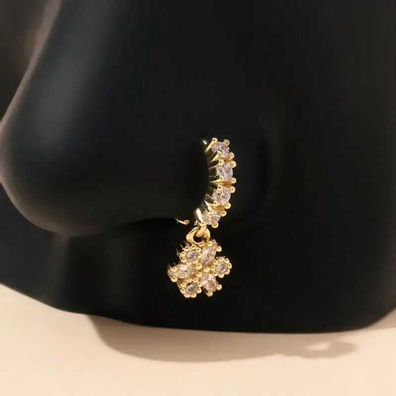 Women’s Delicate Floral Design Nose Ring, Stainless Steel Material, Ideal for Casual Everyday Use, No Precious Metal Plating, Nose Ring Jewelry