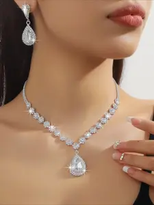 Elegant Emerald Jewelry Set, Exquisite Trendy Necklace& Earrings & Bracelet & Ring, Fashionable Jewelry Setfor Party Decoration, Matching Jewelry Set