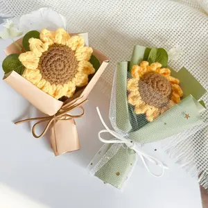 Handmade Crochet Yarn Artificial Flower Bouquet Set, Includes Fabric and Knitted Flowers, Perfect Gift for Birthday, Anniversary, Mother's Day, Artificial Bouquets