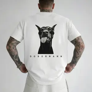 Trendy Streetwear Men's T-Shirt 180g Pure Cotton Casual Doberman Dog Graphic Print Tee Funny Tongue Out Animal Top Cool Gift for Him S-5XL