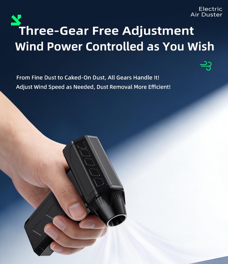 Powerful Turbo Fan 140,000 RPM Mini Portable Jet Fan Compressed Air Duster Keyboard Cleaner Type-C Rechargeable Handheld Blower for Cars PCs Snow Removal with 3-Speed Settings