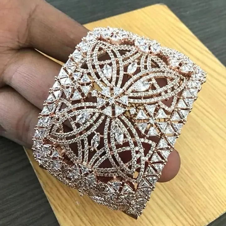 Luxury American Diamond Bangles in Rose Gold Plated with CZ Stones Real Look Genuine Quality Openable Kada 2.4 2.6 Elevate Your Style