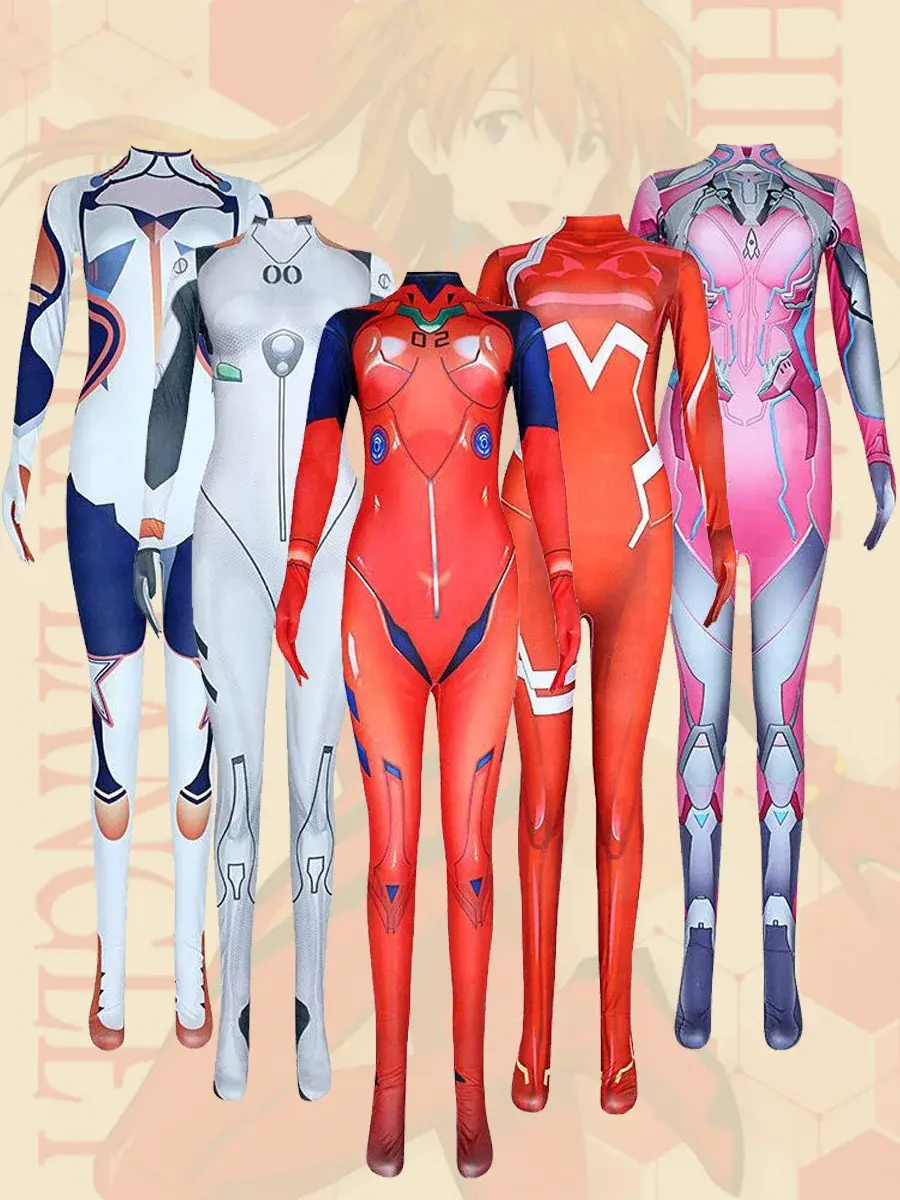 Asuka Langley Soryu Ayanami Rei Zero Two Dva disfraz de Cosplay, mono de prueba Asuka, traje Zentai, traje de Anime para mujer Novelty and Prank Toys