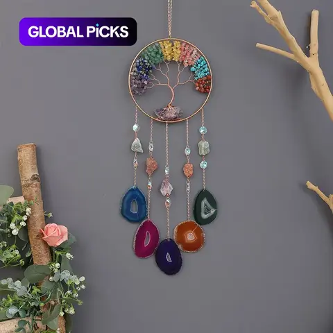 DREAMSUM Colorful Tree of Life Dream Catcher, 1 Count Artificial Crystal Hanging Ornament, Home Decor Products, Boho Style Decor for Home, Living Room & Garden, Festive Christmas Decoration, Decoration Items #GLOBAL PICKS