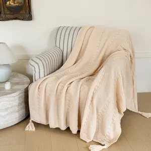 New Knitted Fringe Blanket, Soft Skin-Friendly Bedspread, Multi-Color Choices, Summer Breathable, Winter Warm, Sofa/bedroom/living Room Use
