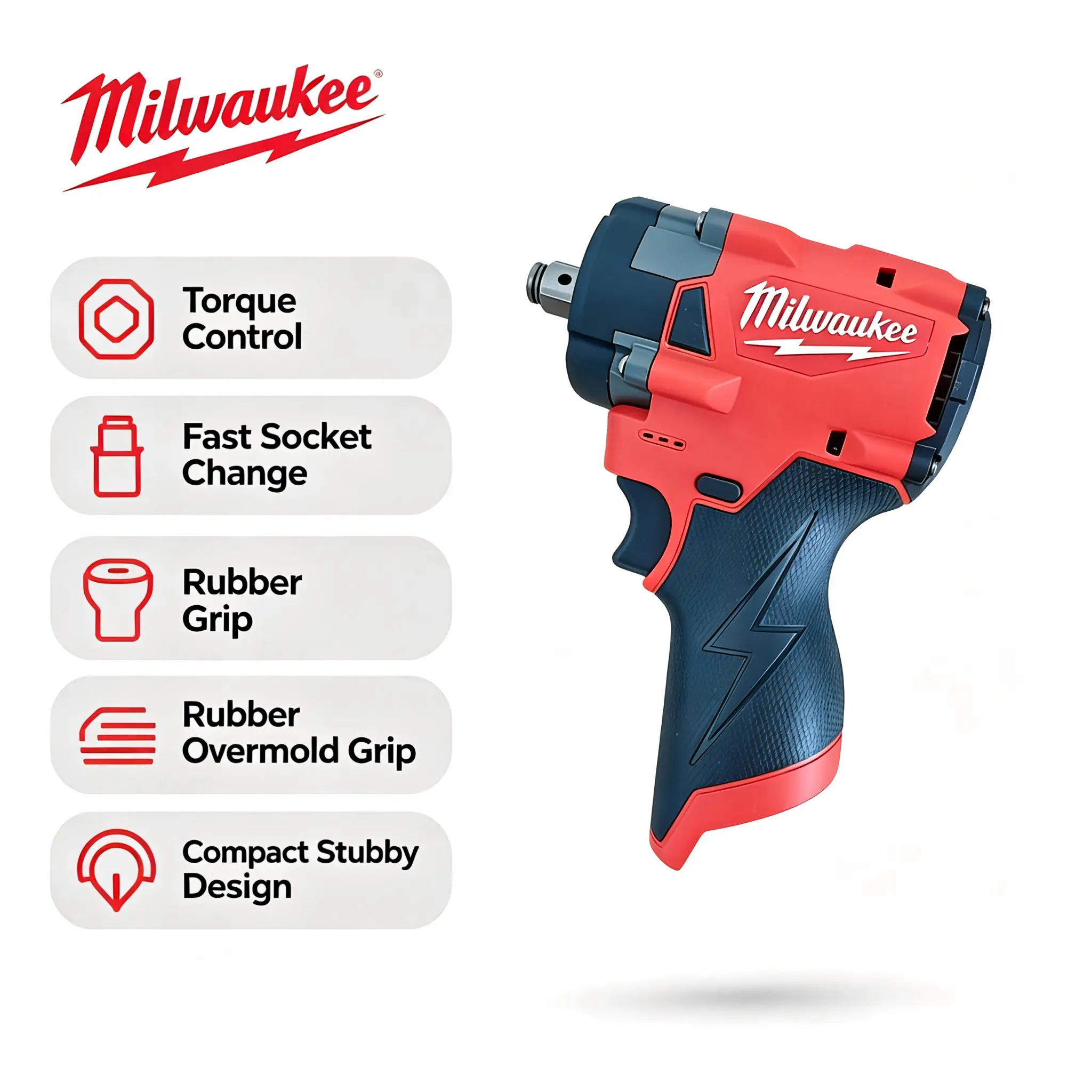 Milwaukee M12 Compact Impact Wrench - 1/2 in & 3/8 in Interchangeable Anvil, 220N Max Torque, 0-2400 RPM No-Load Speed, Stubby Lightweight Hand Tool with Belt Clip & Built-In LED Light, For Automotive Repair & Garage Work Green runtime battery   reverse