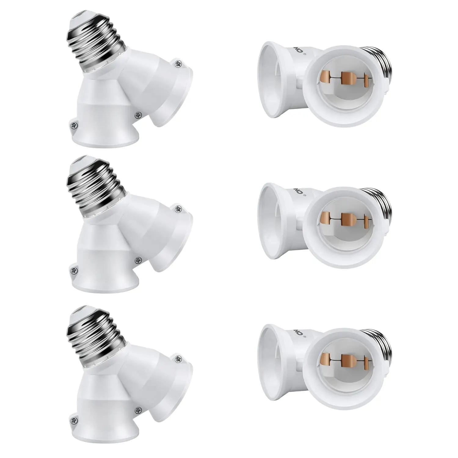 2 in 1 E26 Socket Splitter Adapter, 2 E26 Standard Medium Base Bulbs in 1 Socket, Y-Shape Lamp Holder Converter, Maximum 200W and 165? Heat Resistant Light Bulb Splitter, 6-Pack
