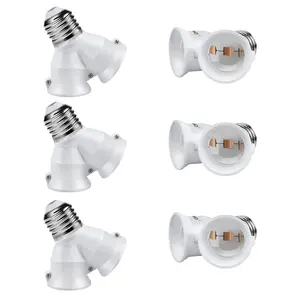2 in 1 E26 Socket Splitter Adapter, 2 E26 Standard Medium Base Bulbs in 1 Socket, Y-Shape Lamp Holder Converter, Maximum 200W and 165? Heat Resistant Light Bulb Splitter, 6-Pack