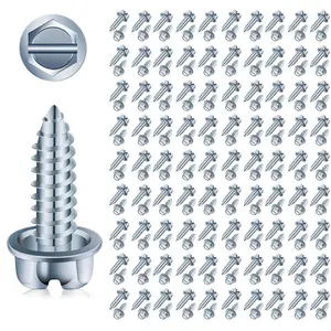 [Upgraded] 100 Pcs License Plate Mounting Screws for Car Dealers # 14 x 3/4" Slotted Hex Head License Plate Bolts with Rustproof Finish, Car License Plate Screws for License Plates Frames