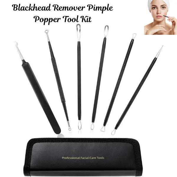 Blackhead Remover Tool Kit, 6PCS Professional Stainless Steel Pimple Popper & Comedone Extractor Set for Blackhead, Whitehead, Acne & Blemish Removal