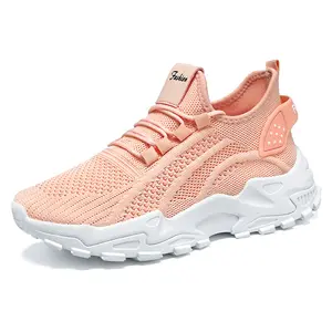 Women's Knit Lace-Up Chunky Sneakers - Trendy Breathable Mesh Dad Shoes for Casual Fashion