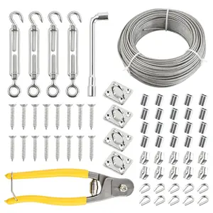 1/8" Wire Rope Kit 98Ft Nylon Coated Stainless Steel Cable with Turnbuckles Tensioner Sleeves Cutter for String Light Clothesline Picture Hanging DIY Project