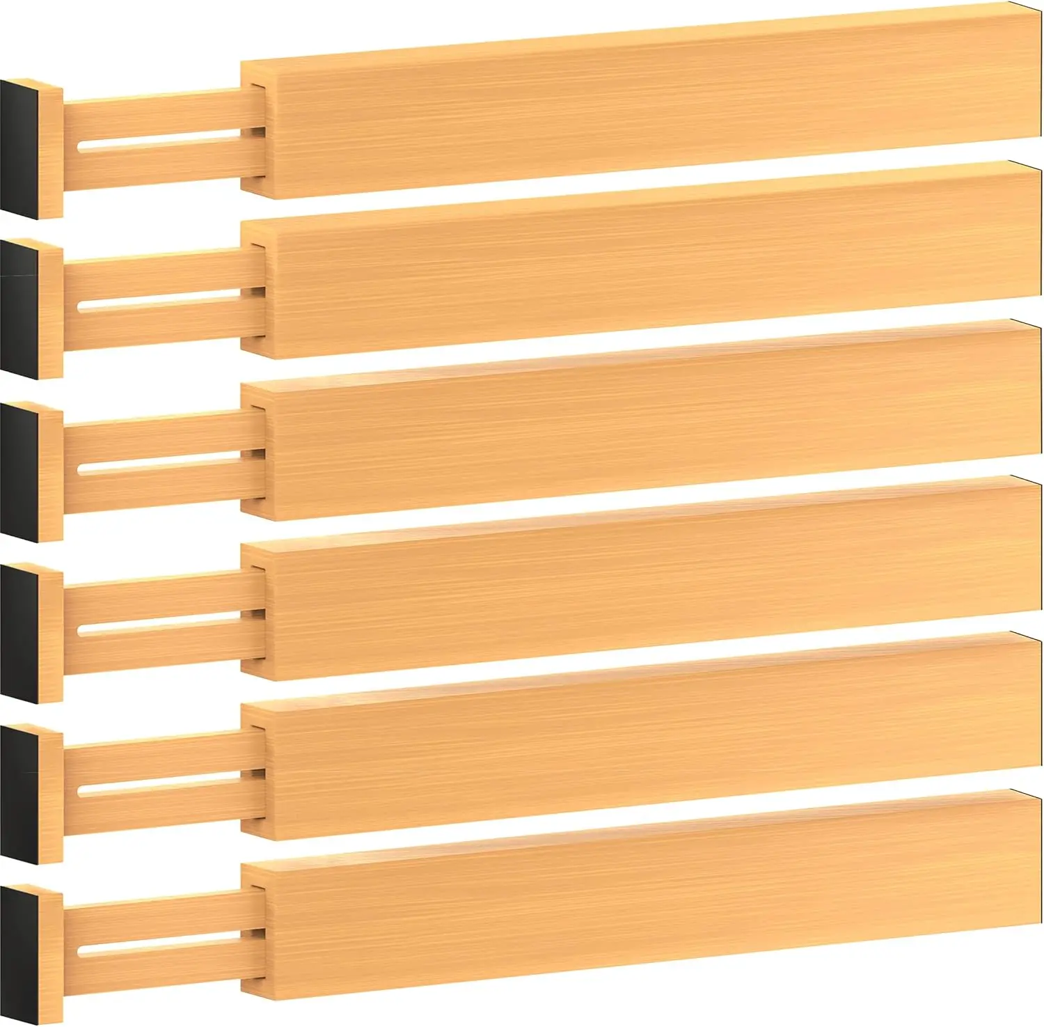6 Pack Adjustable Natural Bamboo Drawer Dividers - 11"- 17" | 6” High Expandable & Stackable Wooden Organizer for Kitchen Utensils, Clothing & Office Drawers